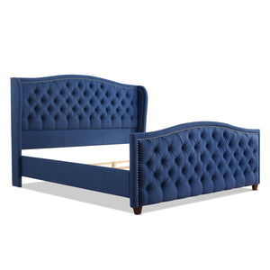 Marcella - King Upholstered Shelter Headboard Bed Set - Dark Sapphire Blue