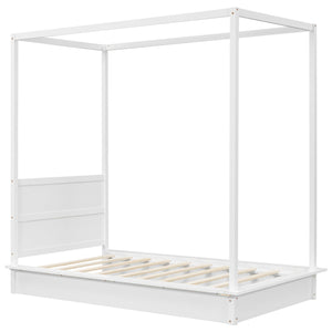 LED Canopy Bed, Canopy Platform Bed With Support Slats, No Box Spring Needed
