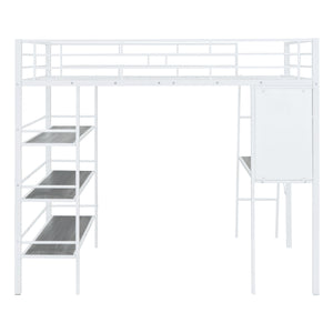 Bed With 3 Layers Of Shelves And Desk, Stylish Frame Bed