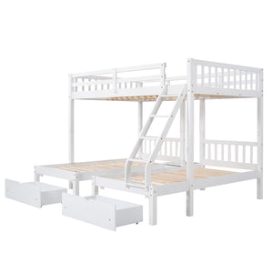 Triple Bunk Bed With Drawers And Guardrails
