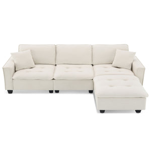 Modern Convertible Sectional L Shaped Reversible Couch Set With Free Pillows 4 Seat Suede Sleeper Sofa With Ottoman