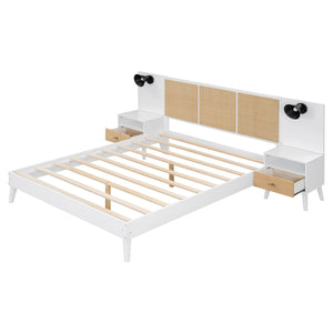 Bed Frame With 2 Nightstands Elegant Design With Lamps