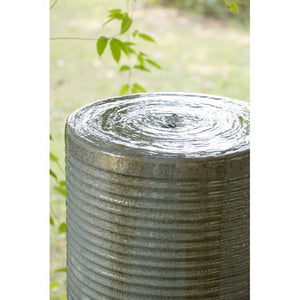 Large Modern Cylinder Ribbed Tower Water Fountain, Contemporary Outdoor Bird Bath