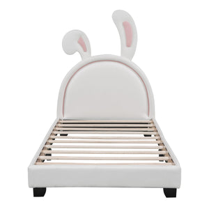 Upholstered Leather Platform Bed With Rabbit Ornament