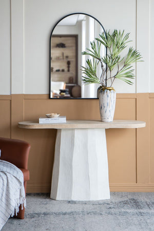Decorative Console Table With Wooden Top And Magnesium Base - Brown White