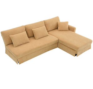 Modern L-Shaped Corduroy Sofa With Reversible Chaise, 4-Seat Upholstered Sectional Indoor Furniture, Convertible Sleeper Couch With Pillows For Living Room, Apartment