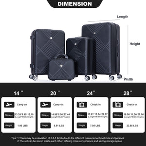 4 Piece Lightweight Suitcase, Makeup Box, Aircraft Wheels