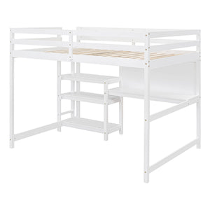 Loft Bed With Shelves, Desk And Writing Board