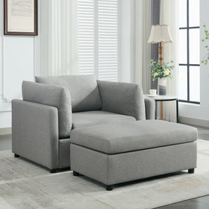 Wide Modern Oversized Armchair With Ottoman Stool, Single Sofa With Lumbar Support, Accent Chair