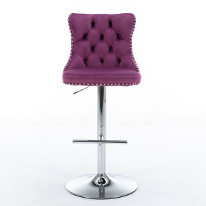 Swivel Velvet Barstools Adjusatble Seat Height From 25-33", Modern Upholstered Chrome Base Bar Stools With Backs Comfortable Tufted For Home Pub And Kitchen Island (Set of 2)
