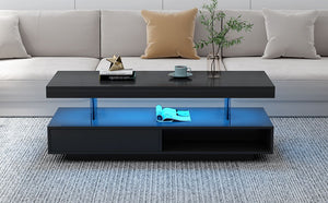 LED Coffee Table With 2 Drawers And Display Shelves