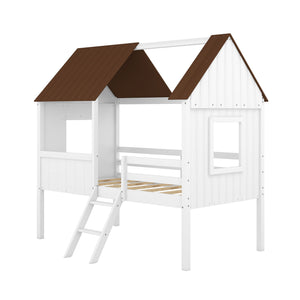 Low Loft Wooden House Bed With Two Side Windows