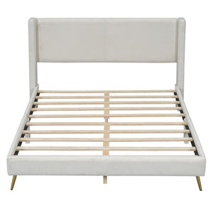 Platform Contemporary Bed With Legs And Upholstered Headboard