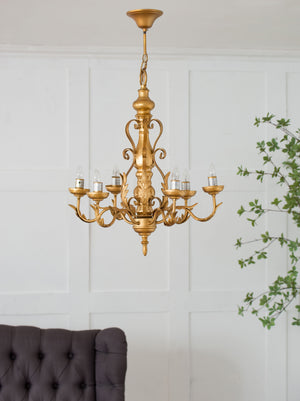 6 Light Chandelier, Hanging Light Fixture With Adjustable Chain For Kitchen Dining Room Foyer Entryway, Bulb Not Included - Gold
