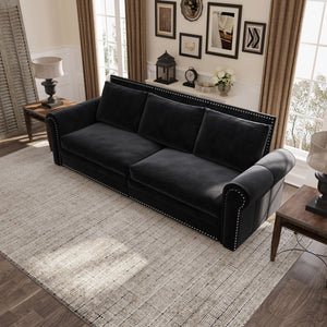 Pull Out Sofa Bed 3 In 1 Velvet Convertible Sleeper Sofa With Nailhead Trim & Rolled Arm, Multi Functional