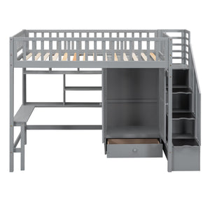 Loft Bed With Bookshelf, Drawers, Desk, And Wardrobe