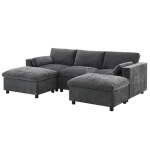 Modular Sectional With Storage Pockets, 5 Seat U Shaped Couch Set With Pillows, Free Combination Modern Cloud Sofa With 2 Movable Ottoman