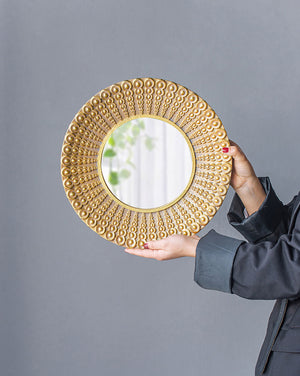 Beaded - Sunburst Mirror, Round Accent Wall Mirror For Living Room - Gold
