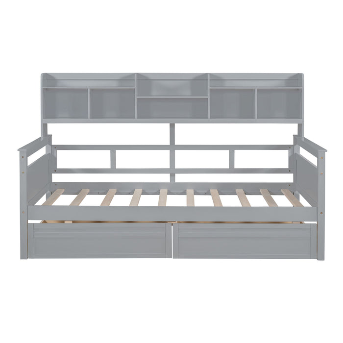 Daybed, Slat Support, With Bedside Shelves And 2 Drawers