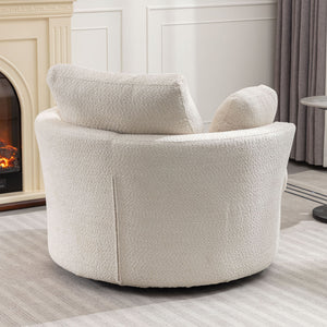Oversize Round Swivel Chair Cozy Club 360 Degrees Swivel Sofa With 3 Pillows Fabric For Living Room Lounge Hotel - Beige