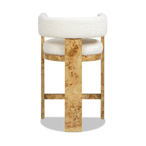 Vavona - Burl Upholstered Barrel Back Counter Height Bar Stool - Polar Off White