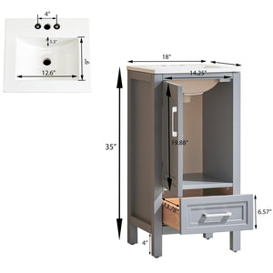 Fully Assembled 18'' Freestanding Single Bathroom Vanity With Ceramic Top - Gray