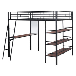 Bed With 3 Layers Of Shelves And Desk, Stylish Frame Bed
