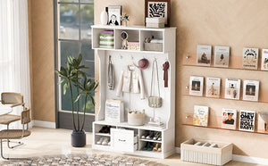Hall Tree With 6 Hooks, Coat Hanger, Entryway Bench