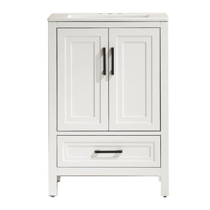 Fully Assembled 24'' Freestanding Single Bathroom Vanity With Ceramic Top - White