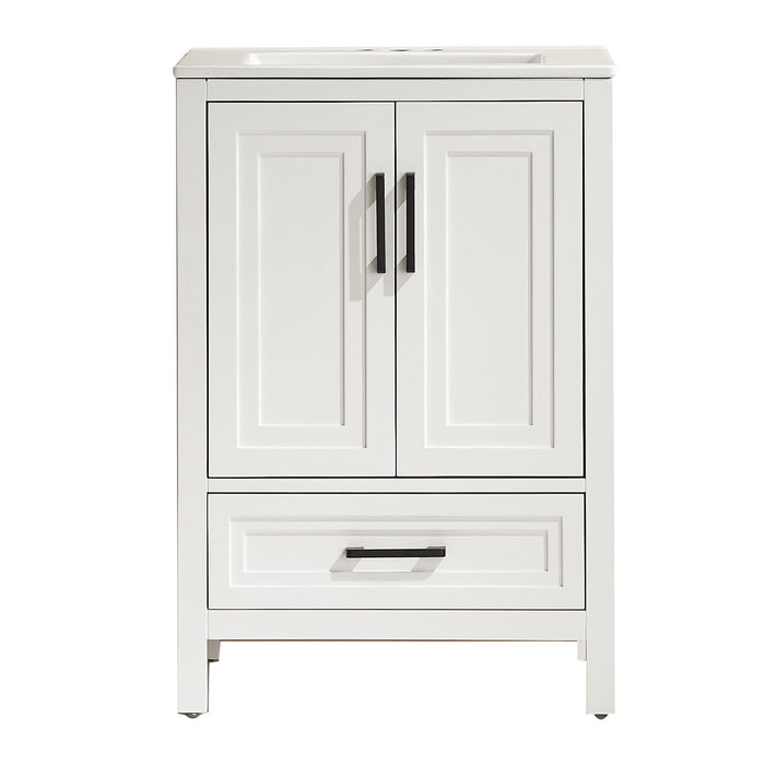 Fully Assembled 24'' Freestanding Single Bathroom Vanity With Ceramic Top - White