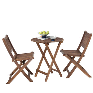 3 Piece Acacia Bistro Set, Folding Patio Furniture With 1 Coffee Table And 2 Foldable Chairs