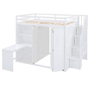 Loft Bed With Wardrobe, Desk And Shelves