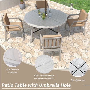 Outdoor Dinning Set 4 Person Outdoor Wooden Dinning Set With An Umbrella Hole And Removable Cushions For Patio, Backyard, Garden - Antique Gray