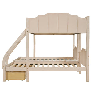 Bunk Bed, Triple Bed With Drawers And Guardrails