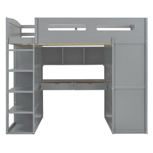 Loft Bed With Desk, Wardrobes, 4 Drawers And 4 Shelves