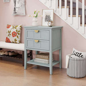 2 Drawer Side Table, American Style, End Table, Suitable For Bedroom, Living Room, Study