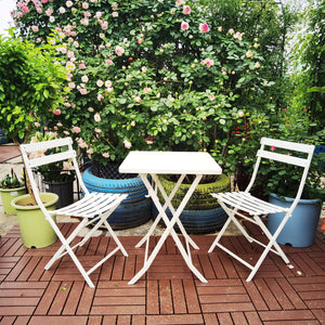 3 Piece Patio Bistro Set Of Foldable Square Table And Chairs