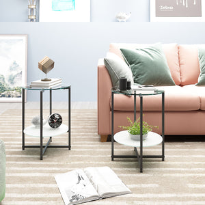 JWS Tempered Glass End Table (Set of 2), Round Coffee Table For Bedroom Living Room Office - Black