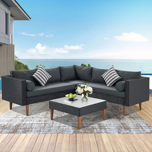4 Pieces Outdoor Wicker L-Shape Sofa Set