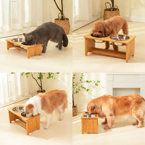 Gardenia - Raised Dog Bowl Stand For Medium Sized Dogs, Elevated Dog Bowls, Bamboo Raised Dog Bowl, Dog Food Bowl Stand, Feeding Station - Natural Wood