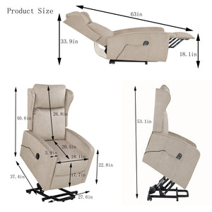 Power Lift Recliner Chair, Adjustable Modern Lift Chair, Lift Recliner Sofa For Back, Lumbar, Legs Support, Classic Power Recliner Chair With Remote Control, Side Pocket - Light Gray