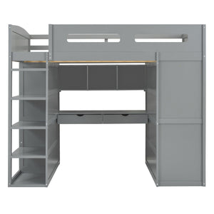 Loft Bed With Desk, Wardrobes, 4 Drawers And 4 Shelves