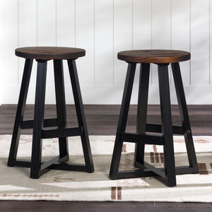 Rustic Distressed Round Dining Stool