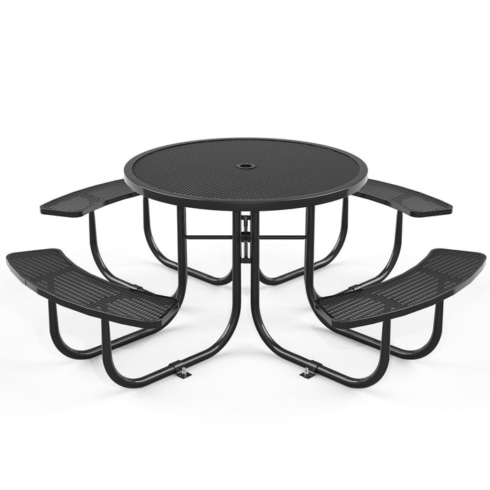 Round Outdoor Steel Picnic Table 46" With Umbrella Pole