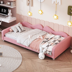 Upholstered Daybed, Sherpa Fabric Sofabed With Cloud-Shaped Backrest