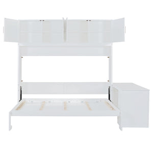 Wall Murphy Bed With Desk And Storage Shelves And Big Cabinets