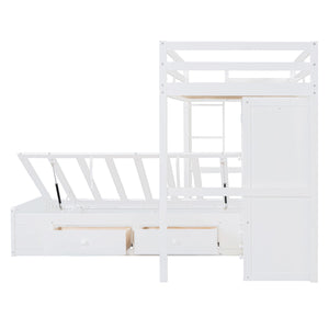 Bunk Bed With Drawers, Wardrobe, Storage Shelves And Hydraulic