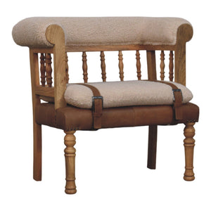 Strapped Hallway Boucle Bench - Beige / Brown
