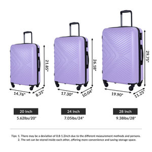 3 Piece Luggage Sets Lightweight Suitcase With Two Hooks, Spinner Wheels, Tsa Lock, Durable Hard Shell