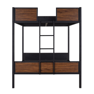 Full Over Full Bunk Bed Modern Style Steel Frame Bunk Bed With Safety Rail, Built-In Ladder For Bedroom - Brown